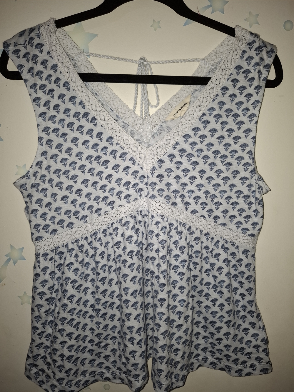 Lucky Brand Light Blue Printed Lace-Trim Camisole NWOT Small
